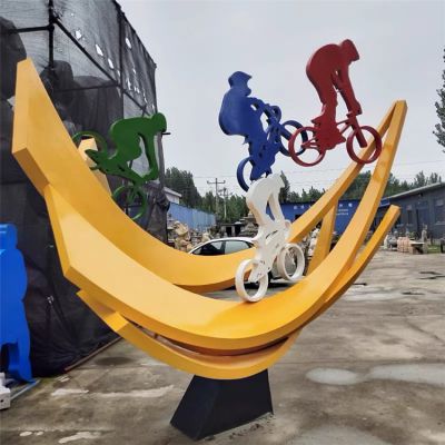 不銹鋼幾何戶(hù)外園林景觀(guān)騎自行車(chē)的抽象人物擺件
