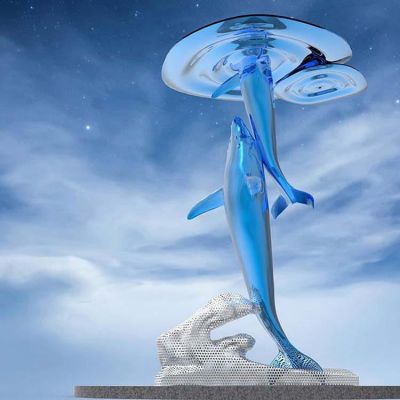 創(chuàng  )意不銹鋼彩繪大型海洋動(dòng)物鯨魚(yú)雕塑