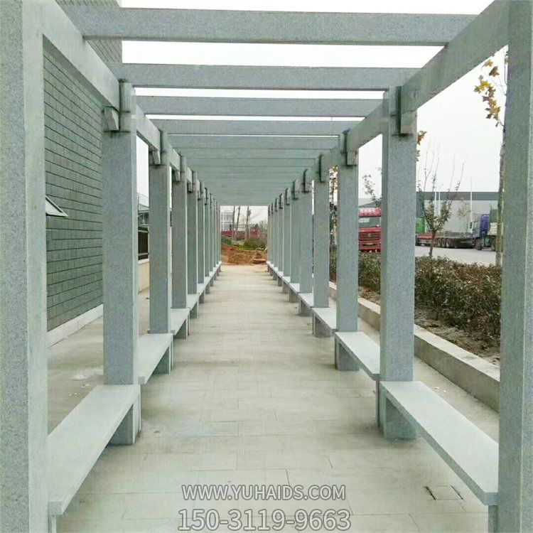 公園擺放花崗巖長(cháng)廊花架休閑石亭雕塑