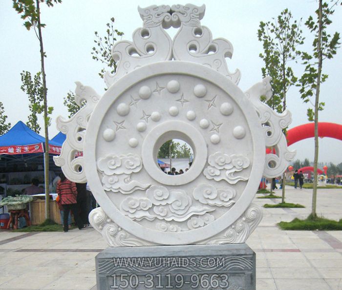 公園廣場(chǎng)擺放漢白玉雙龍石門(mén)墩招財抱鼓石裝飾擺件雕塑