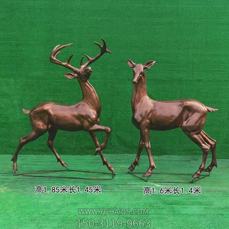 近2米高的玻璃鋼仿銅鹿，可改色，可做鑄銅效果雕塑