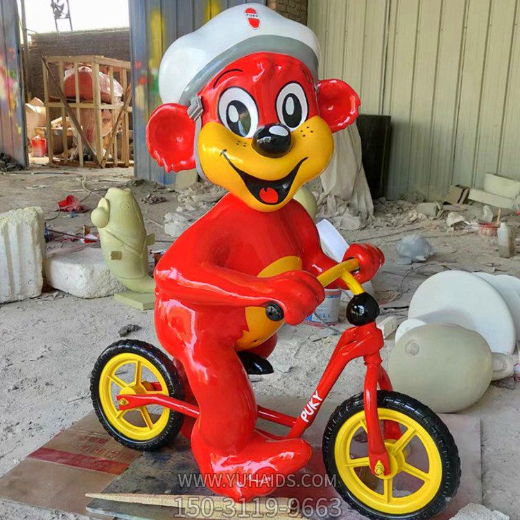 騎自行車(chē)的玻璃鋼卡通動(dòng)物景觀(guān)雕塑