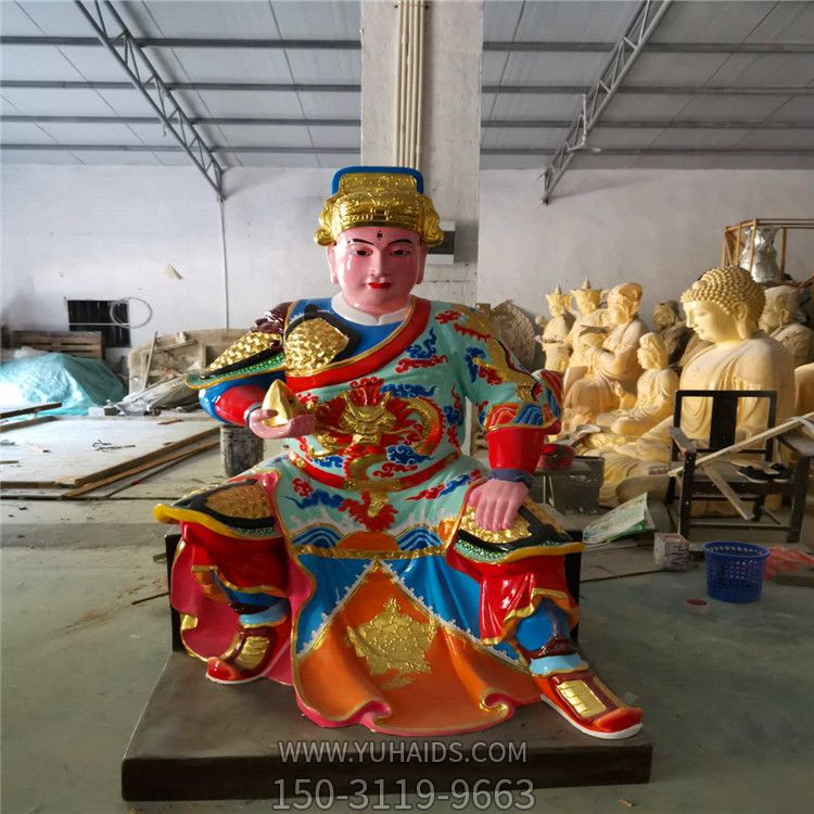寺廟大型仿真人物景觀(guān)玻璃鋼彩繪馬王爺雕塑