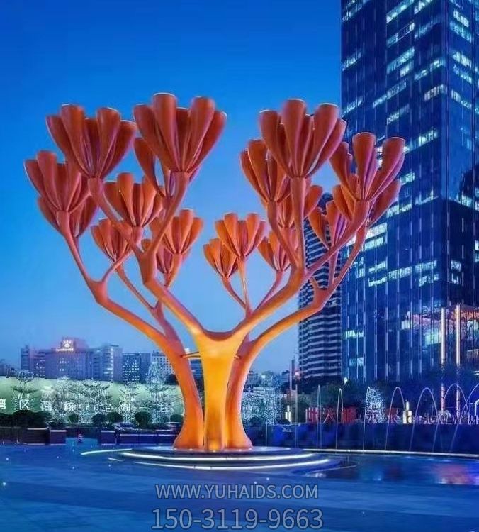 廣場(chǎng)大型不銹鋼創(chuàng  )意景觀(guān)植物樹(shù)雕塑