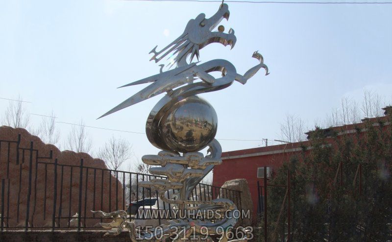 城市創(chuàng )意不銹鋼鏡面飛龍雕塑