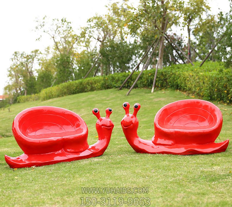 公園創(chuàng )意玻璃鋼紅色蝸牛座椅雕塑
