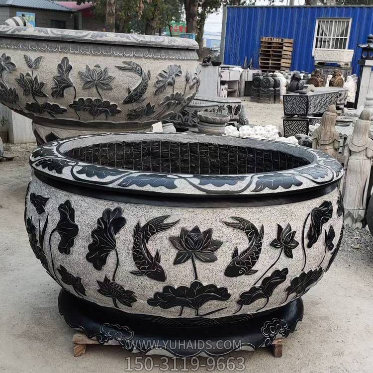 天然青石仿古石雕魚(yú)缸花盆 庭院荷花缸戶(hù)外花園養魚(yú)池水缸<a href=