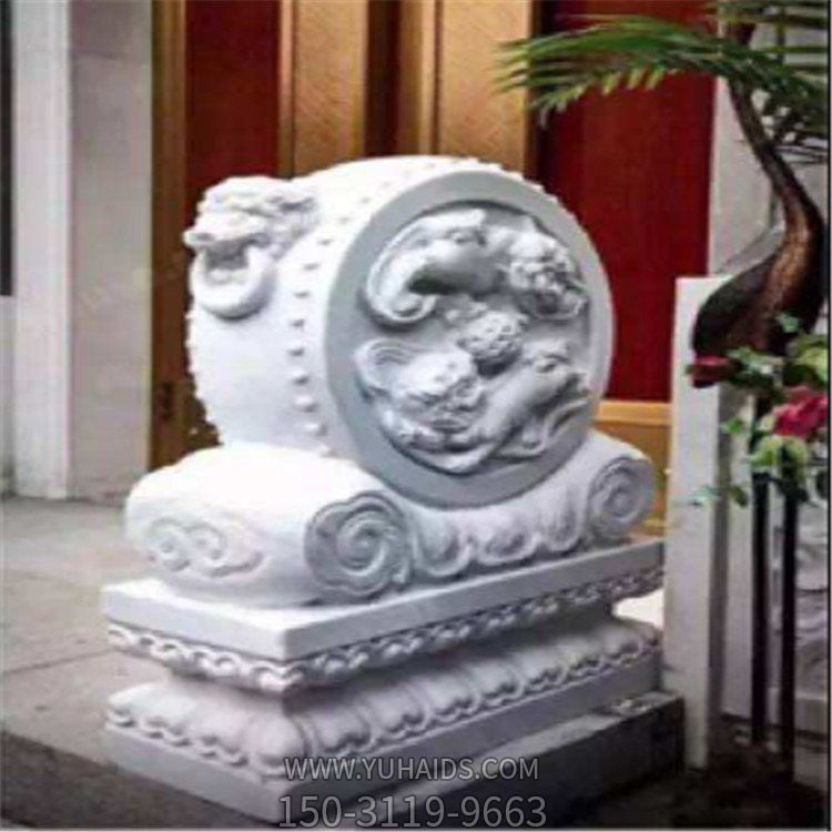 別墅戶(hù)外園林擺放大理石門(mén)墩抱鼓石雕塑
