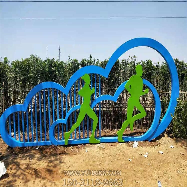 操場(chǎng)擺放不銹鋼剪影跑步運功標識雕塑