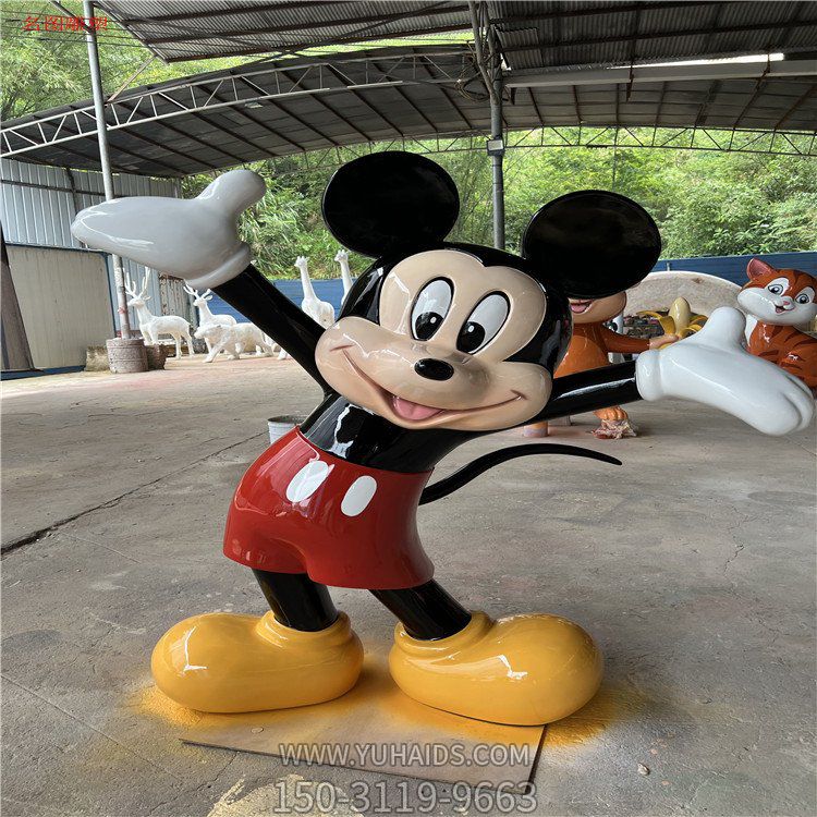 米老鼠玻璃鋼卡通人物雕塑，幼兒園游樂(lè )園動(dòng)漫人物擺件