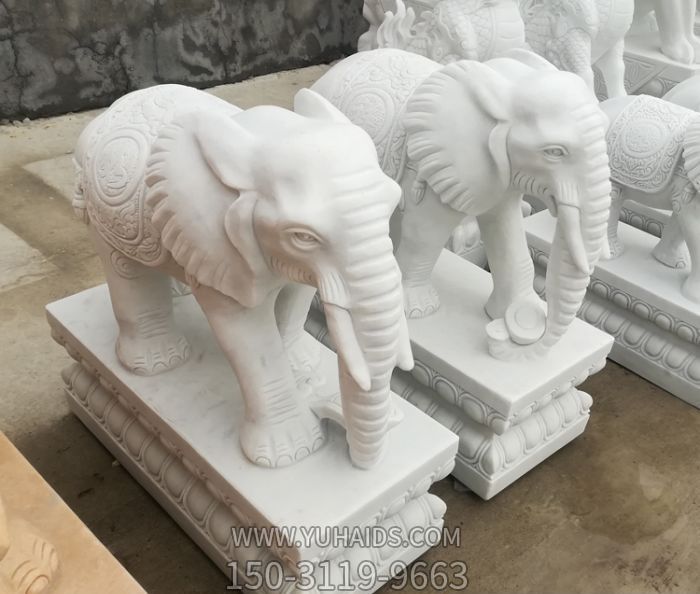 公園景區漢白玉石雕創(chuàng )意大象雕塑