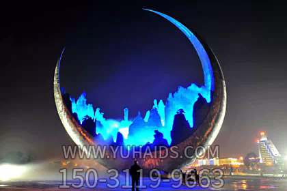 戶(hù)外廣場(chǎng)大型夜晚不銹鋼照明創(chuàng )意月亮雕塑