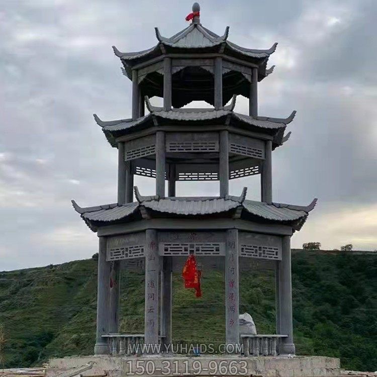 戶(hù)外園林大型大理石石雕三層涼亭擺件雕塑