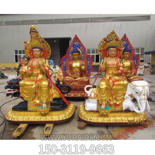 玻璃鋼彩繪戶(hù)外寺廟景觀(guān)文殊普賢雕塑