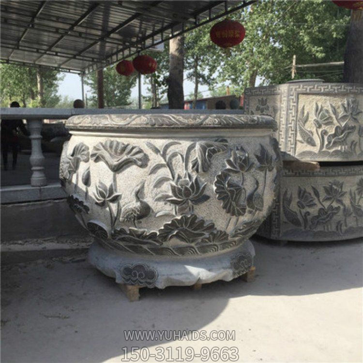 大型仿古做舊浮雕蓮花庭院戶(hù)外水缸雕塑
