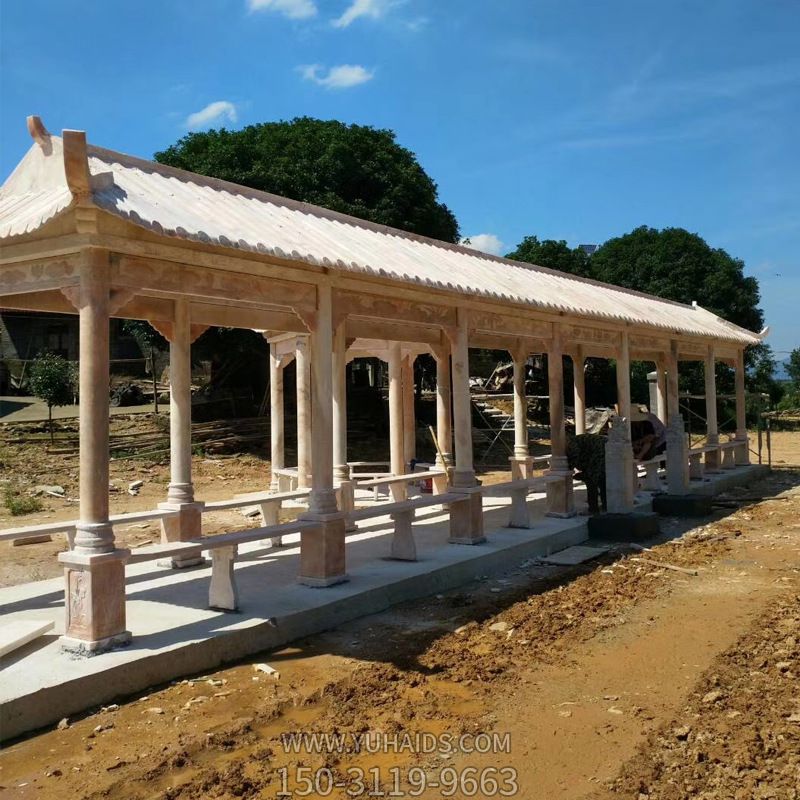 公園景區擺放晚霞紅長(cháng)廊涼亭回廊雕塑