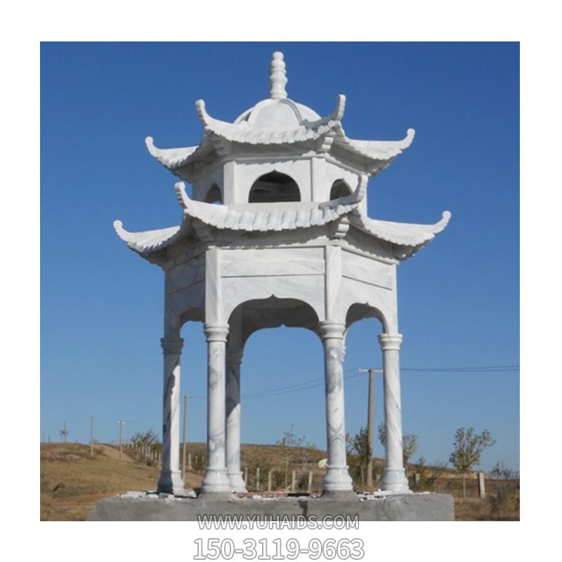 雙層漢白玉戶(hù)外園林擺放休閑涼亭石雕雕塑