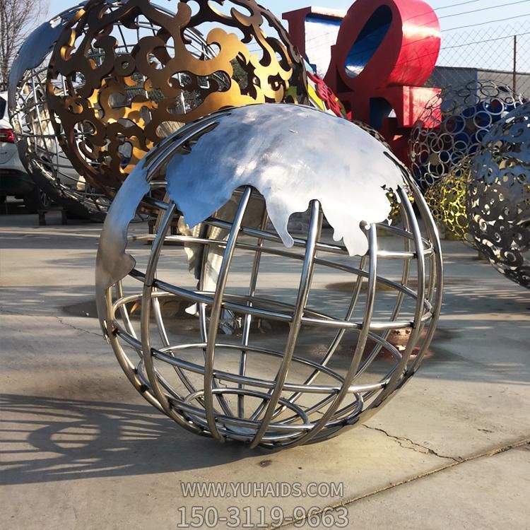 企業(yè)學(xué)校擺放不銹鋼鏤空地球儀城市景觀(guān)雕塑