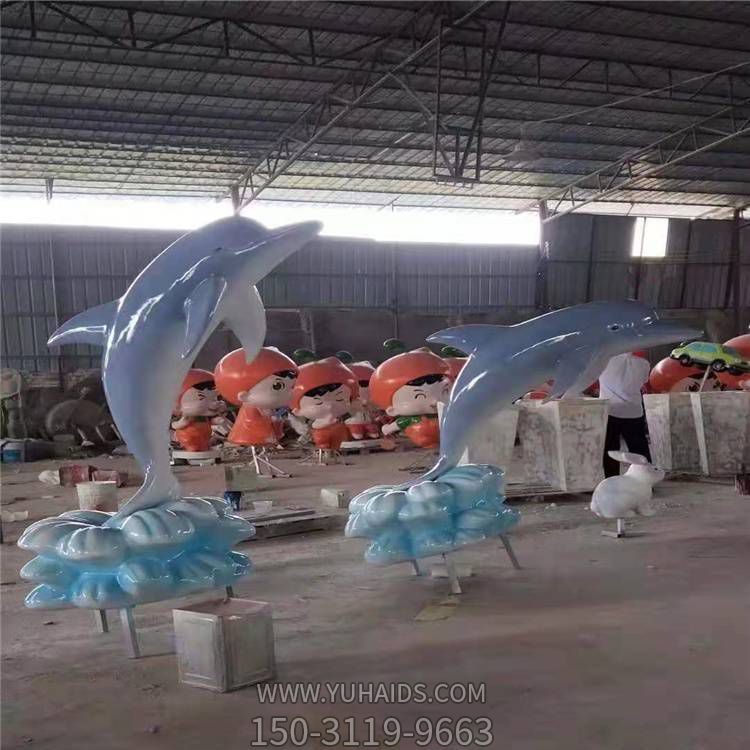 玻璃鋼卡通海豚景觀(guān)擺件游樂(lè )園雕塑