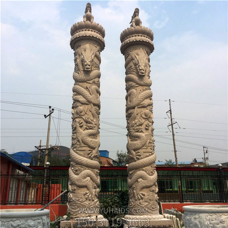 大型古代帝王陵墓華表盤(pán)龍柱雕塑