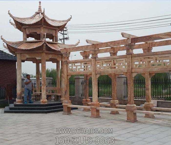 長(cháng)廊花崗巖雕刻鏤空公園廣場(chǎng)擺放 休息涼亭雕塑