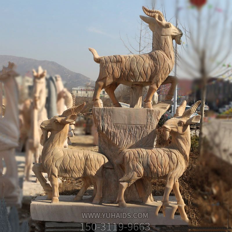 廣場(chǎng)公園大理石石雕浮雕招財三陽(yáng)開(kāi)泰雕塑
