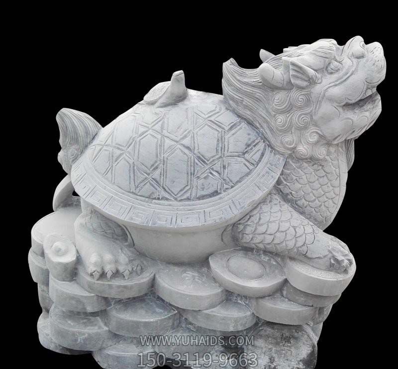 公園里擺放的母子坐著(zhù)的漢白玉石雕創(chuàng )意龍龜雕塑