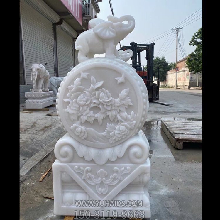 漢白玉石雕浮雕大象飯店庭院門(mén)口鎮宅招財抱鼓石擺件雕塑