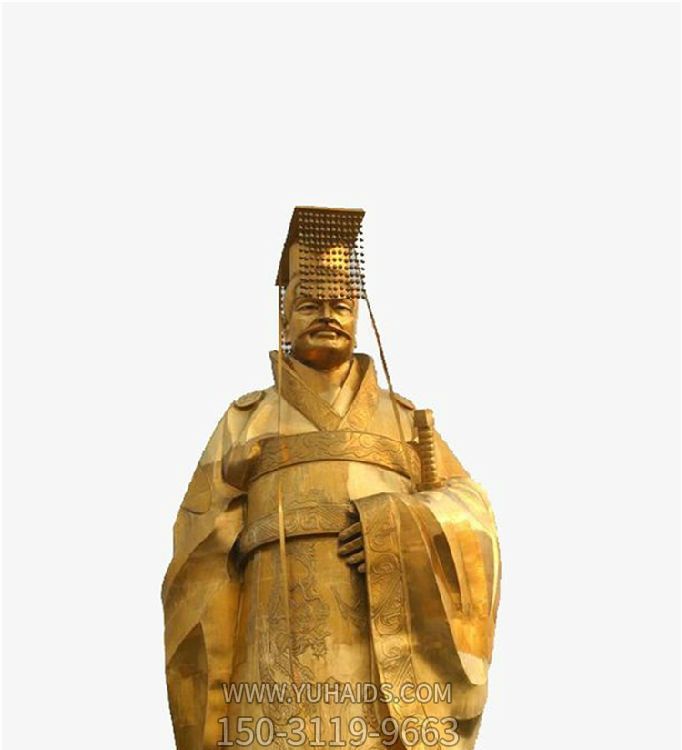 景區廣場(chǎng)擺放黃銅鑄造千古一帝秦始皇雕像雕塑