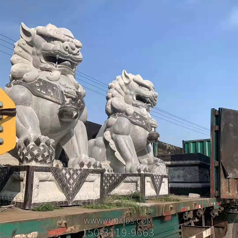 戶(hù)外大型仿真動(dòng)物青石石雕鎮宅獅子雕塑