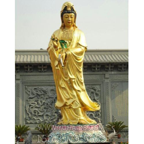 樹(shù)脂玻璃鋼鎏金立式滴水觀(guān)音佛像寺院供奉擺件雕塑
