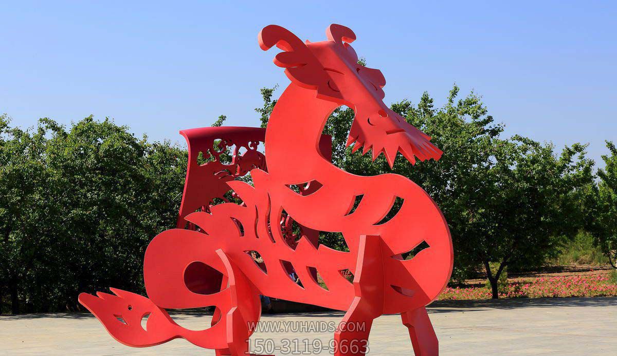 廣場(chǎng)創(chuàng  )意玻璃鋼紅色抽象貔貅雕塑