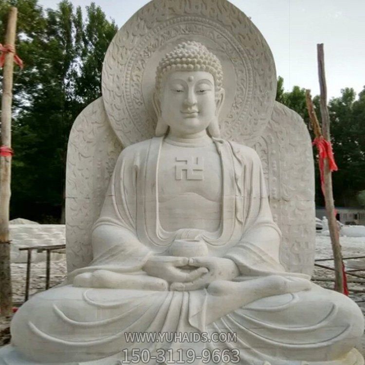 天然漢白玉雕刻三寶佛像 戶(hù)外寺廟擺放雕塑