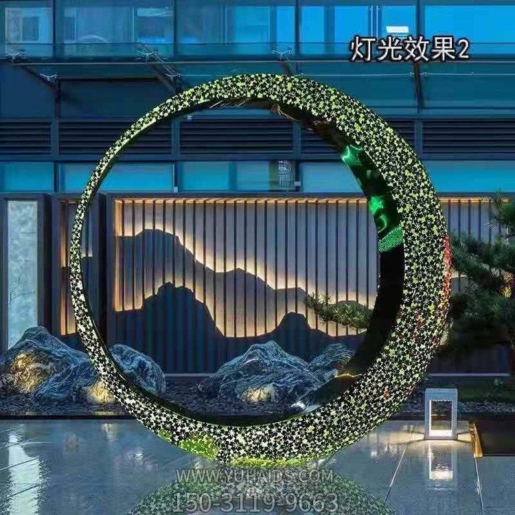 不銹鋼透光圓環(huán)，月亮環(huán)，燈光效果雕塑