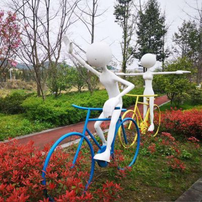 抽象人物雕塑玻璃鋼騎行擺件現代自行車(chē)造型 戶(hù)外園林裝飾