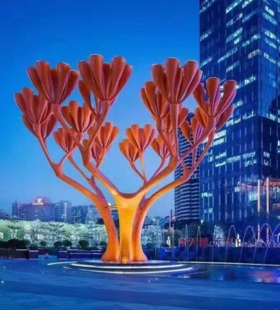廣場(chǎng)大型不銹鋼創(chuàng  )意景觀(guān)植物樹(shù)雕塑