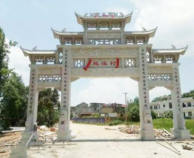 大理石鏤空三門(mén)五樓仿古牌坊新村鎮口裝飾擺件