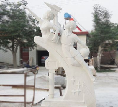 大型廣場(chǎng)擺放的石雕創(chuàng  )意天天向上雕塑