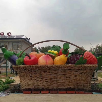 玻璃鋼彩繪仿真水果籃農場(chǎng)采摘園裝飾雕塑
