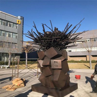 公司企業(yè)擺放玻璃鋼仿銅筑巢誠信抽象標識景觀(guān)雕塑