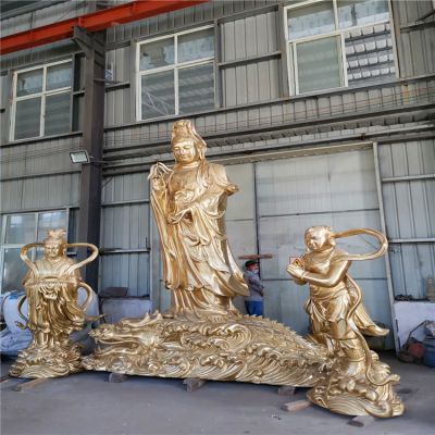 戶(hù)外景區大型景觀(guān)不銹鋼鎏金觀(guān)音雕塑