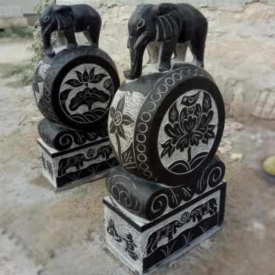 青石石雕庭院別墅鎮宅門(mén)口門(mén)墩抱鼓石