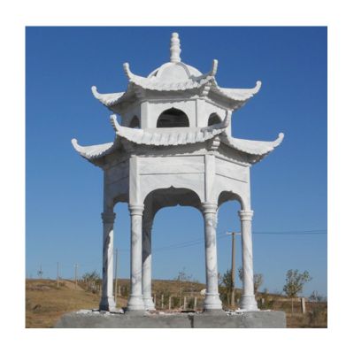 雙層漢白玉戶(hù)外園林擺放休閑涼亭石雕