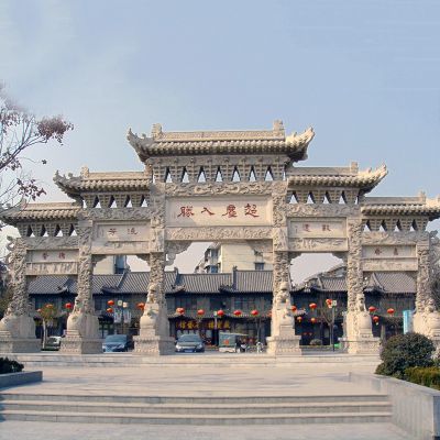 大型古鎮景區仿古青石浮雕五門(mén)樓牌坊