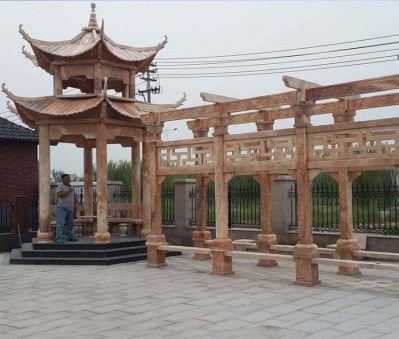 長(cháng)廊花崗巖雕刻鏤空公園廣場(chǎng)擺放 休息涼亭