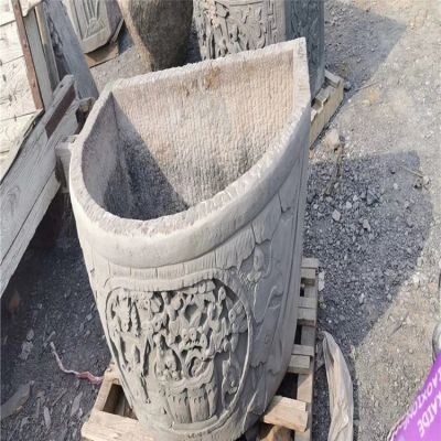 石雕養魚(yú)池大魚(yú)缸 庭院老石器老半圓砂石缸擺件