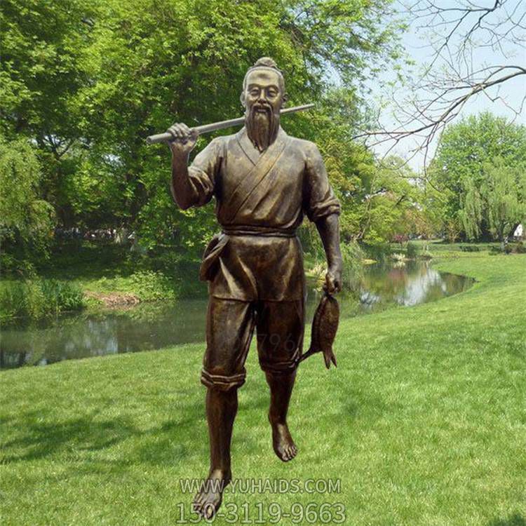 景區景點(diǎn)仿銅捕魚(yú)的古代人物雕塑