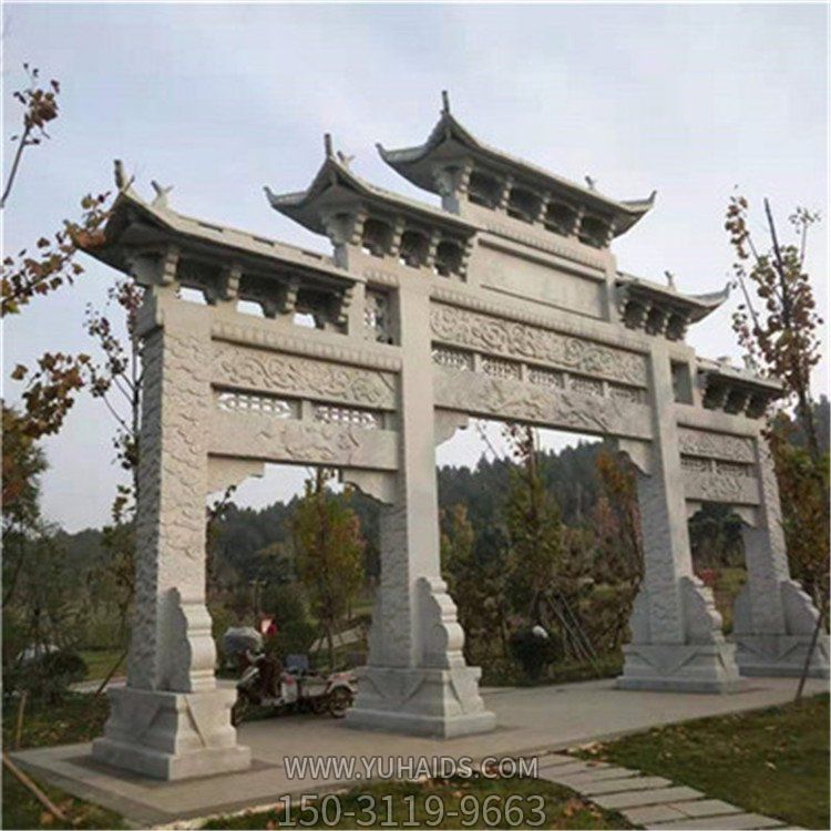 大理石石雕戶(hù)外景觀(guān)三門(mén)四柱石牌坊雕塑