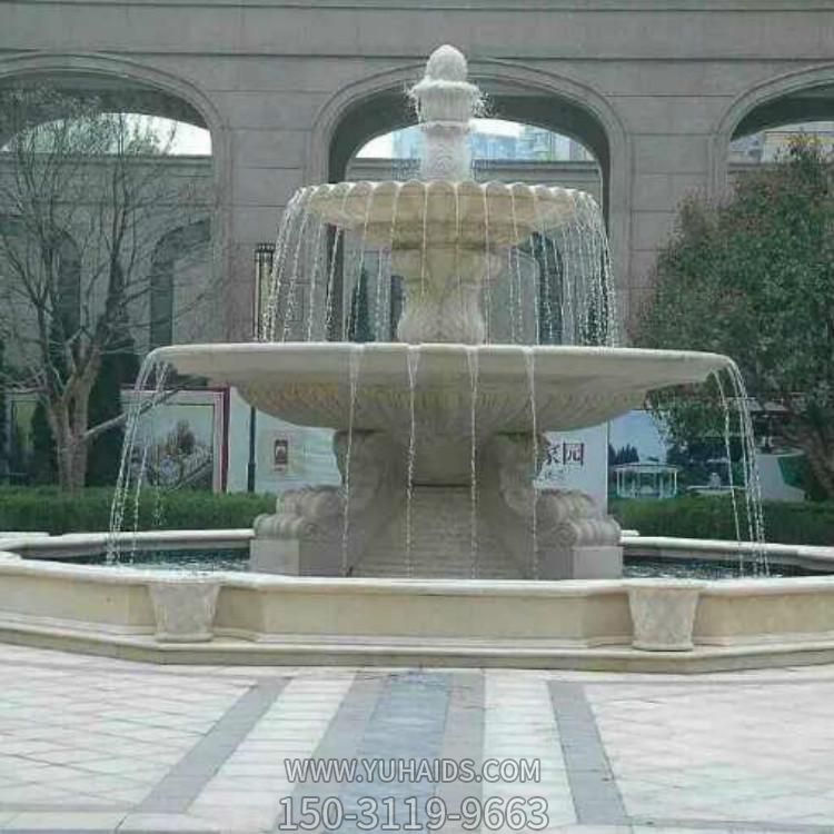 小區廣場(chǎng)大理石雕刻歐式二層流水噴泉水缽水池擺件雕塑