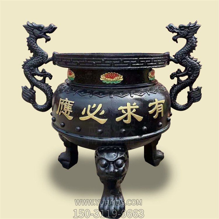 玻璃鋼仿銅戶(hù)外園林景區大型雙龍香爐雕塑